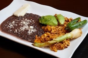 Plate Mexicana Chorizo, Eggs, & Beans.