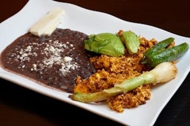 Plate Mexicana Chorizo, Eggs, & Beans.