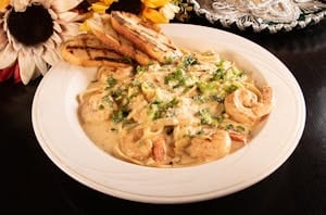 Alfredo Pasta with Broccoli & Shrimp.