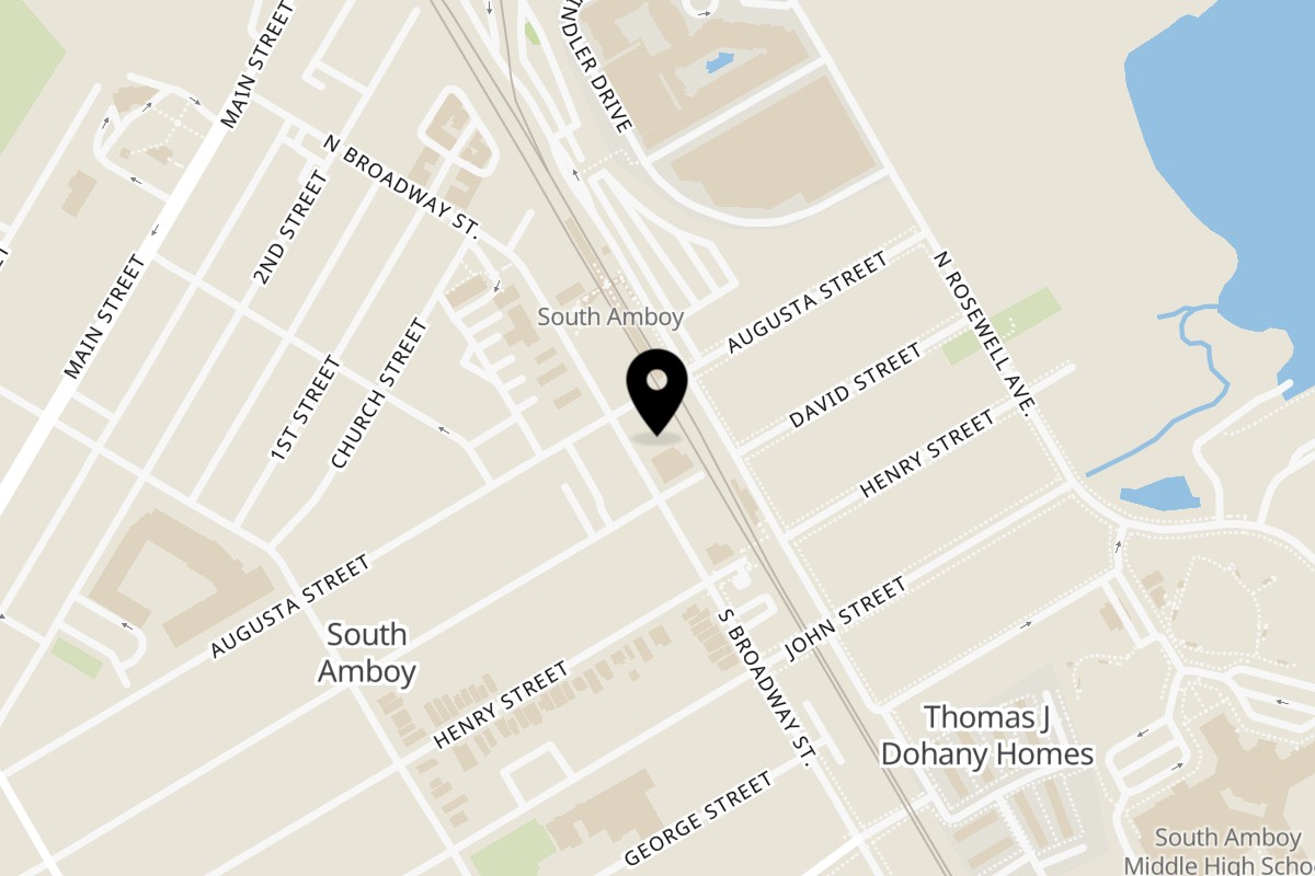 Map showing the location of Las Delicias Tex-Mex and Grill on 109 N Broadway in South Amboy